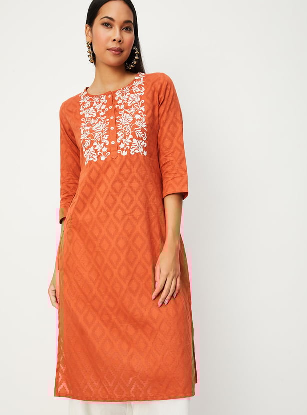 Women Embroidered Straight Kurta