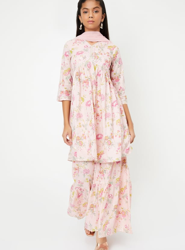 Girls Printed A-Line Kurta Set