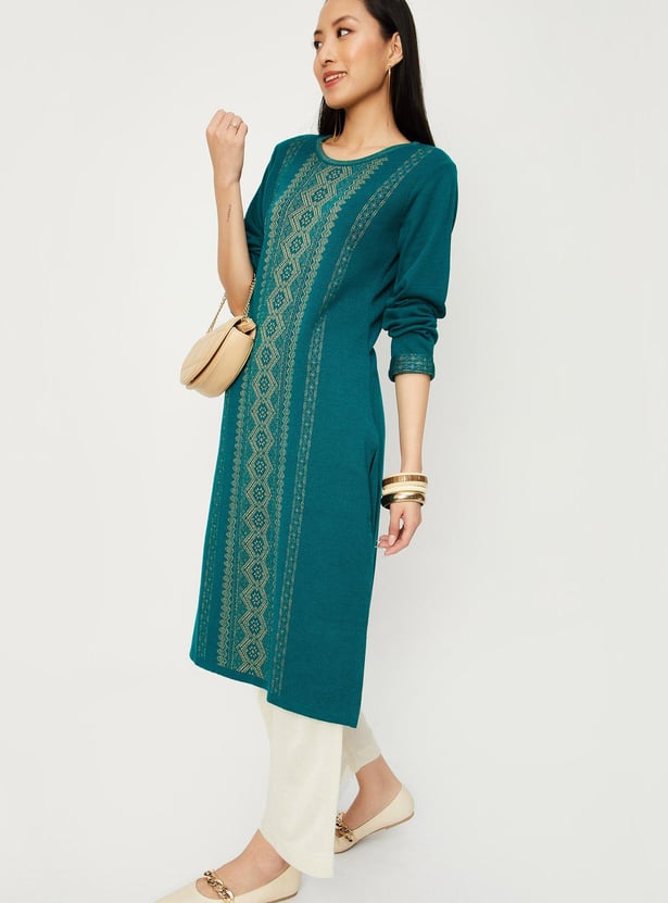 Women Jacquard Winter Kurta with Pocket