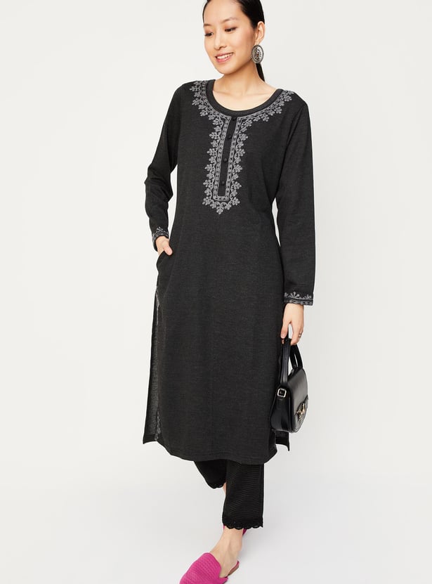 Women Embroidered Winter Kurta