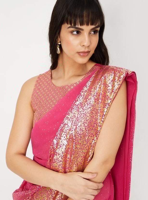 Women Sequinned Pre-Stitched Saree and Blouse Set